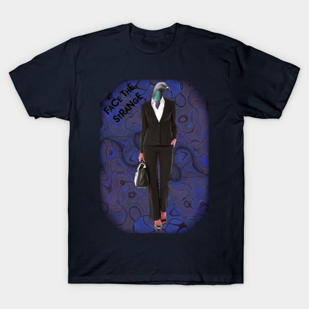 Blue lady pigeon T-Shirt by FaceTheStrange